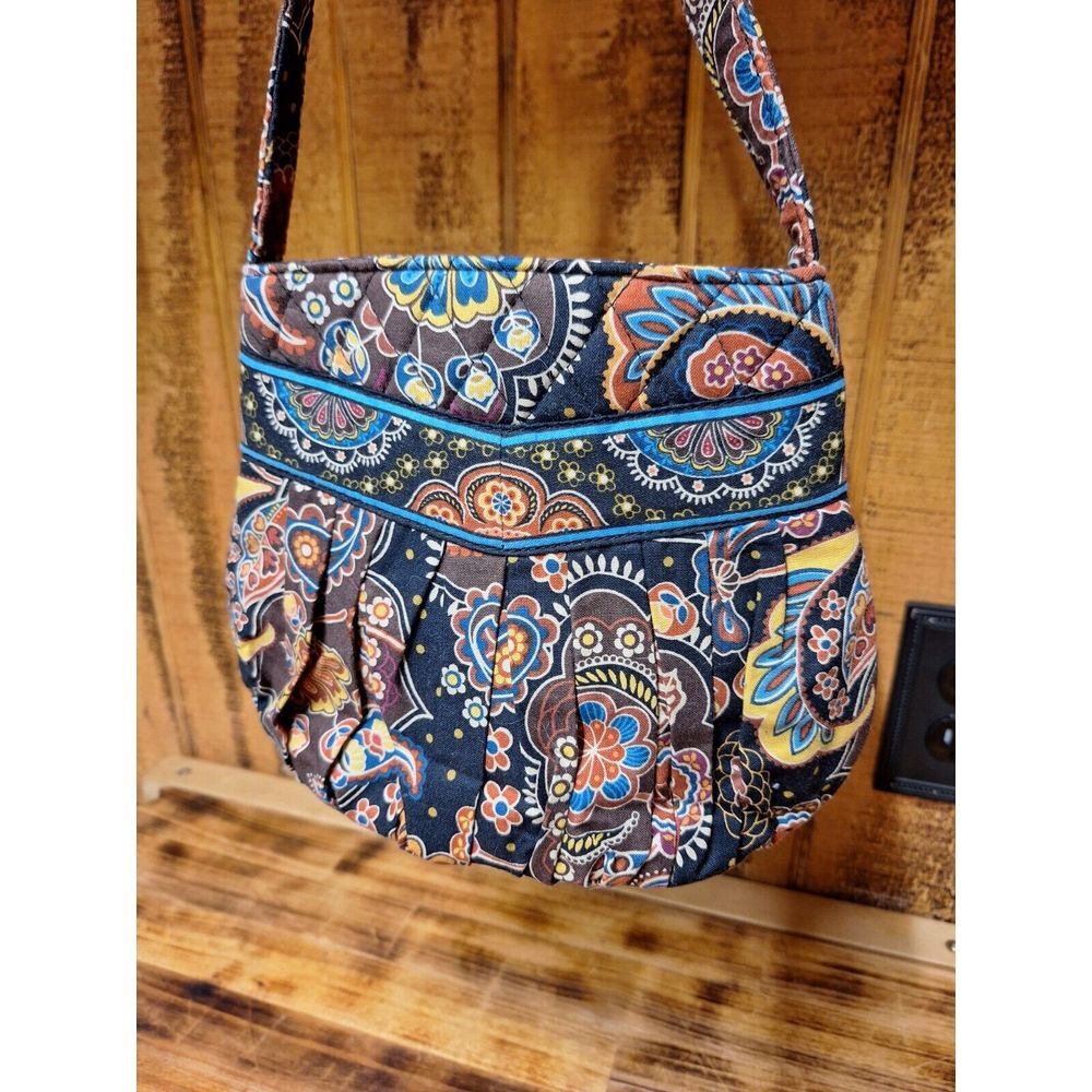 Vera Bradley Black Blue Floral Design Small Bag Purse Hand Bag - EUC